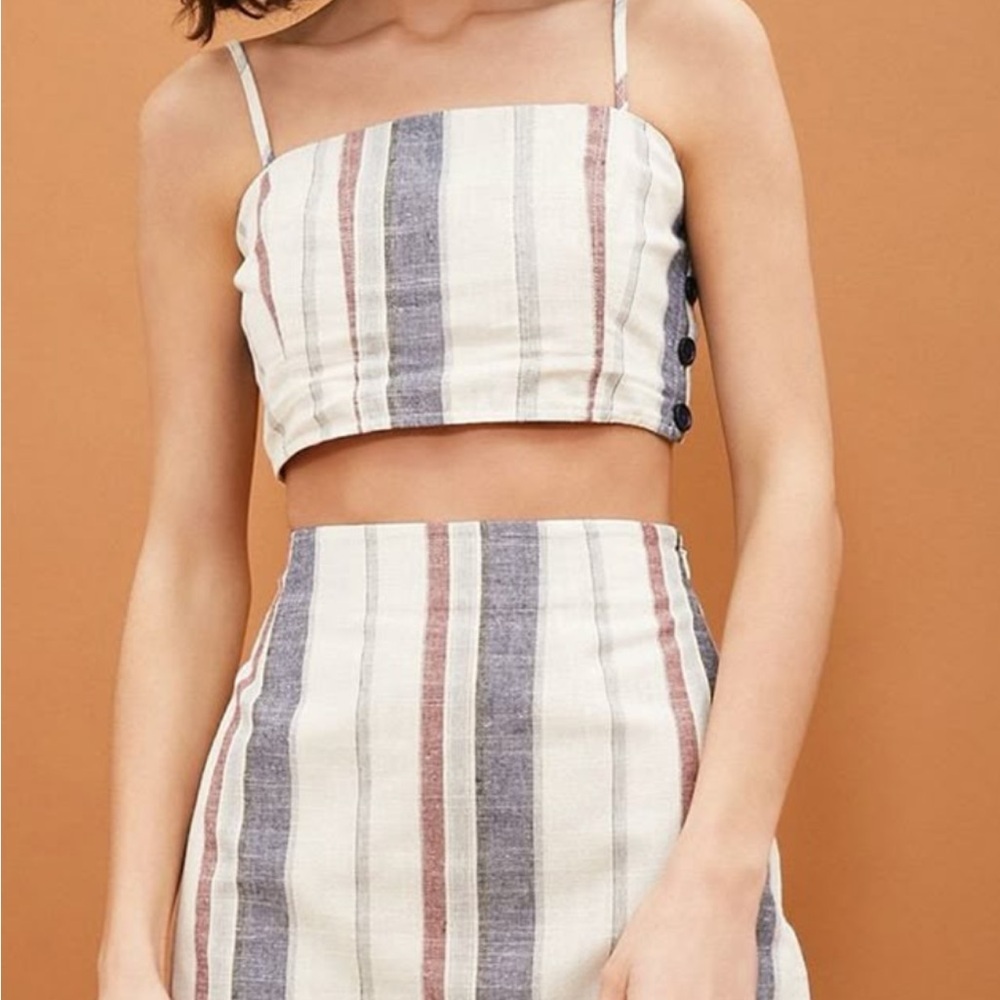 Forever 21 Striped Crop Top in Cream, Blue & Brown # 251